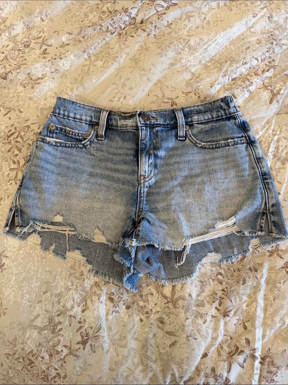 aerie Light Blue Distressed Denim Cutoff Shorts